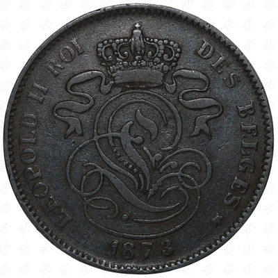 Moneda de 2 céntimos Bélgica Leopoldo II 1873 - cobre Foto 1 de 2