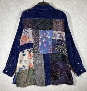 John Mark Velvet Floral Mixed Media Semi Sheer Button Up Blouse Tunic Sz Lg - Picture 1 of 14