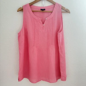 Talbots Tank Top Womens Petite L Pink Linen Sleeveless Pintuck Barbie Cottage - Picture 1 of 7