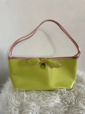 Furla Key Lime Ballet Pink Smooth Leather Bow Knot Y2K Baguette Shoulder Bag - Image 1 of 4