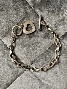 Silpada 925 Sterling Silver Engravable Heart Charm Toggle Bracelet Size 7.5” - Picture 1 of 2