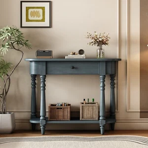 Narrow Console Table with Curved Corner, Retro Entryway Table with Top Drawer an - Picture 1 of 13