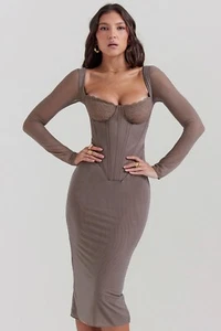 HOUSE OF CB 'Safran' Mocha Corset Midi Dress M 10/12 3754 - Picture 1 of 12