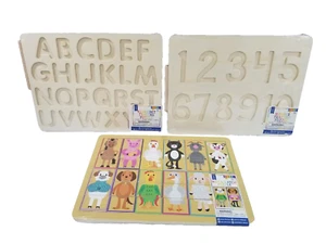 Set of 3 Educational Pre K Learning Wooden Alphabet & Number Tracing Puzzles, 3+ - Picture 1 of 10