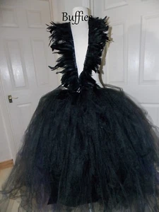 Lang schwarz lila Tüll Tutu Feder Kleid Netz Vixen Gothic Hochzeit Größe 6-22 - Bild 1 von 5