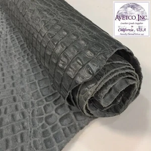 Charcoal Gray Crocco Gator Embossed Cow Leather Rough Cut by the Square Foot - Picture 1 of 5