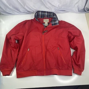 LL Bean Jacket Bomber Zip Up Coat Burgundy Plaid Lined - Mens XL - EUC - Picture 1 of 11