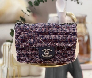AUTHENTIC CHANEL TWEED AND LEATHER MULTICOLOR MINI FLAP BAG - Picture 1 of 24