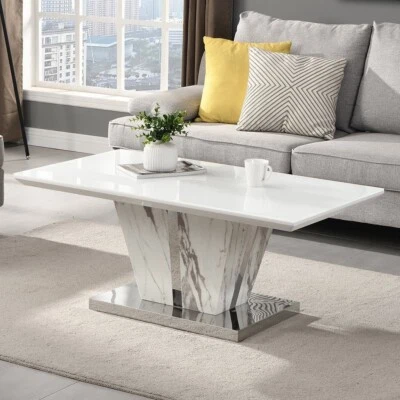 FURNITURE IN FASHION Memphis High Gloss Coffee Table In Filo Marble Effect Glass Top