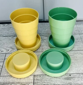 Vintage Collapsible Drinking Cups 2 with Pill Holder Plastic Telescoping - Picture 1 of 5