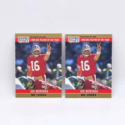 (2) Joe Montana 1990 Pro Set Printing Multiple Error Card #2 Rare Football Card - Image 1 of 4