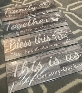 Family Signs for Home Decor Wall 4 Pieces Rustic Home Wall Wood Decor Signs - Picture 1 of 5