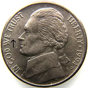 1994 P Jefferson Nickel - Spiked Head Die Crack SKH-5c-1994P-05 - Rare Mint Error - Bild 1 von 3