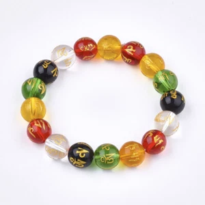 COLOURFUL NATURAL AGATE MALA  BUDDHIST/HEALING STRETCH BRACELET FITS 7.5 " WRIST - Picture 1 of 2