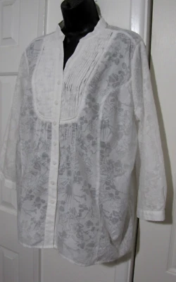 JM Collection 女式纽扣上衣衬衫白色棉质 3/4 袖 14 码 — 第 1/4 张图片