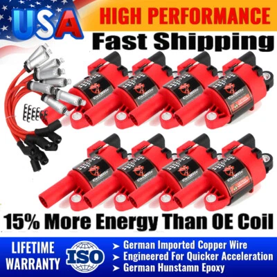 8X Ignition Bobinas + Spark Plug Wires For Chevy Silverado 1500 Tahoe GMC Sierra - Image 1 of 4
