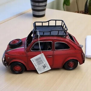 Vintage Style Red Fiat 500 Car Metal Tin Model Ornament By Sifcon New Tag - Picture 1 of 3