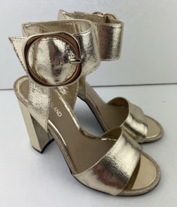 Sandalias River Island para mujer doradas, tacón muy alto para eventos, zapatos UK 4, en muy buena condición. - Imagen 1 de 12