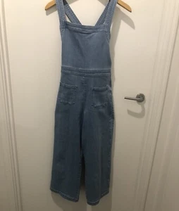 Ladies XS 6 8 Stretch fitted sexy Overalls All-in-one Denim 3/4 Jeans wide Leg - Picture 1 of 6
