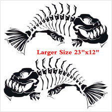 23"x12" Skeleton Fish Vinyl Decals For Car Truck Fishing Graphics Bone Stickerx2