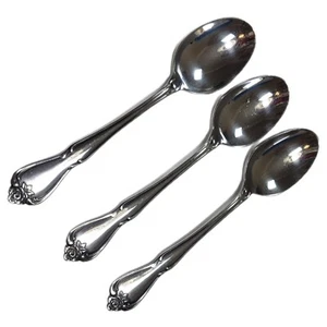 Oneida ARBOR TRUE ROSE 1881 Rogers Oneida Ltd Stainless Three Oval Soup Spoons - Picture 1 of 2
