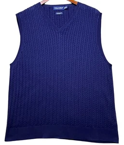 Polo Ralph Lauren Suéter Chaleco Para Hombres 2XL Azul Cable Tejido Pima Algodón Alpaca - Imagen 1 de 7