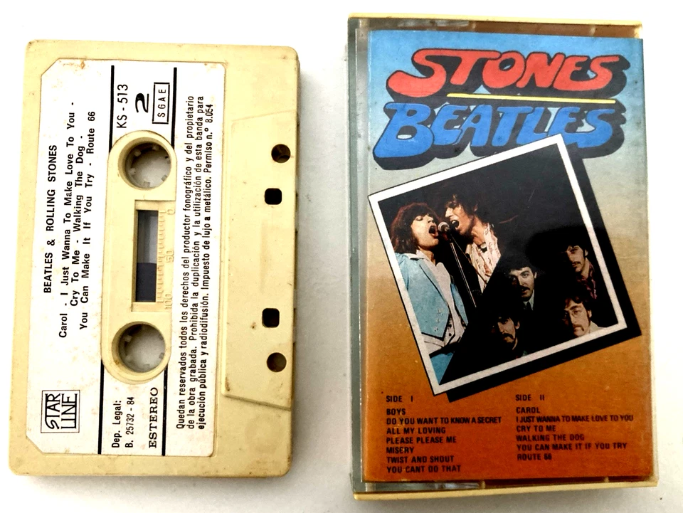 The Beatles & Rolling Stones Cassette PAPER LABELS SPAIN 1960's RARE - Image 1 of 2