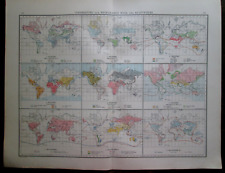 WORLD MAP OF DISTRIBUTION OF WILD & HOUSE ANIMALS. Antique big size map. 1898