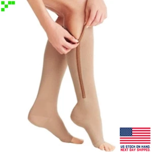 L/XL Open Toe Zipper Compression Socks Support Graduated Unisex 20-30mmHg - Picture 1 of 6