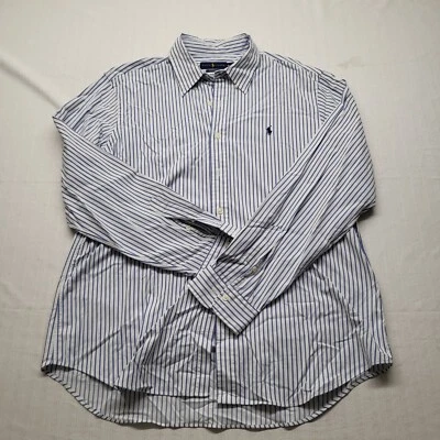 Рубашка Polo Ralph Lauren Performance мужская на пуговицах размер XL синяя полоса эластичная - Изображение 1 из 4