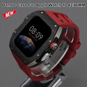 Carbon Fibre Case Mod Kit For Apple Watch Series 10 42mm46mm Silicone Band Strap - Picture 1 of 39