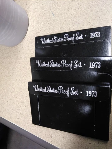 Lot of 3 1973  Proof Coin Sets In Original Mailing Box Cover