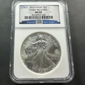 2010 Silver Eagle NGC MS69, EARLY RELEASES (84520) - Picture 1 of 2