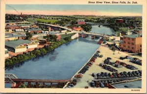 SIOUX RIVER VIEW Sioux Falls, SD birds eye view Bridge Postcard - Picture 1 of 2