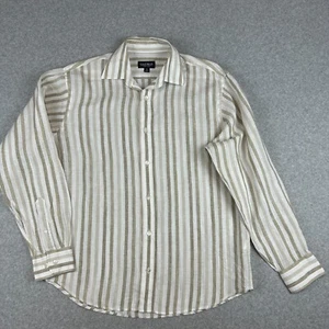 Gazman 100% Linen Shirt Men's Sz S Beige Striped Relaxed Fit Long Sleeve Casual - Picture 1 of 9