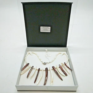 Artisan Necklace, with Mother of Pearl beads in white/brown, Boxed 17.5"/44 cm - Picture 1 of 17