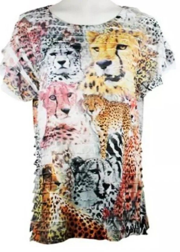 Cactus Fashion Animal Wild Cat Ruffle Horizontal Oversized Top Small Ret$40 - Image 1 of 1