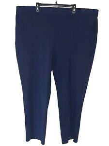 SUSAN GRAVER Plus Size 3X Pants Blue Cotton Spandex Pull On Faux Leather Piping