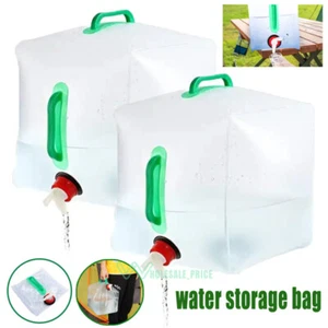 2x Foldable Collapsible Water Container W/Spigot 5 GAL Camping Water Storage Jug - Picture 1 of 26
