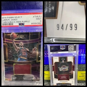 2018 Select LeBron James Throwback Mem Purple Prizm /99 Game Used PSA 9 MINT - Picture 1 of 9