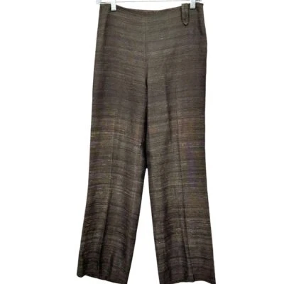 AKRIS Raw Textured Silk Trouser Pants Side Zip Shades Of Brown Size 6 - Image 1 of 4