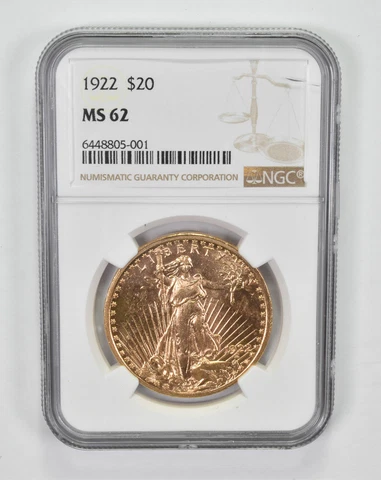 MS62 1922 $20 Saint-Gaudens Gold Double Eagle - Graded NGC *0646 Cover