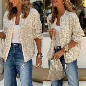 New Fashion Womens Coat Female Solid Color Glitter Cardigan Comfortable - Picture 1 of 10