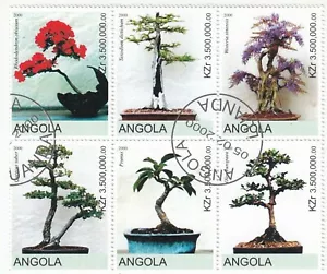 Angola; 2000 Bonsai Trees, Block Of 6 x 3.5 Million CTO, Prunus, Rhododendron - Picture 1 of 1