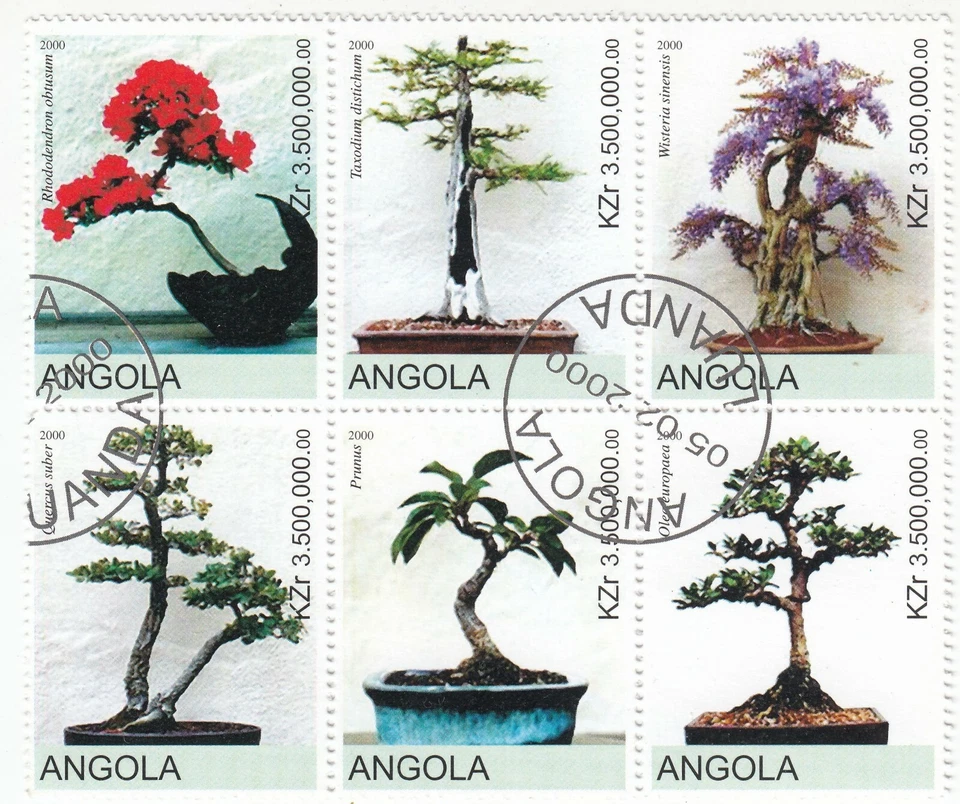Angola; 2000 Bonsai Trees, Block Of 6 x 3.5 Million CTO, Prunus, Rhododendron - Image 1 of 1