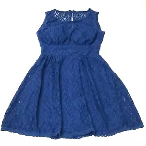 B Darlin Dress Size 3/4 Junior Blue Fit & Flare Mini Stretch Lace Overlay Lined - Picture 1 of 11