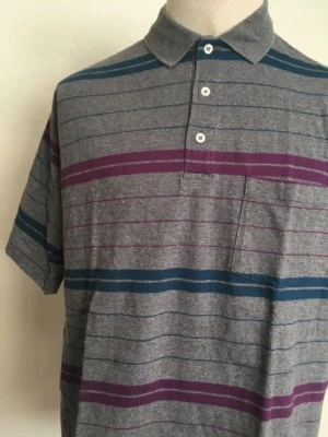 Vintage 80s JOCKEY STRIPED POCKET POLO Dark Heather Gray XL Indie Golf - Image 1 of 4