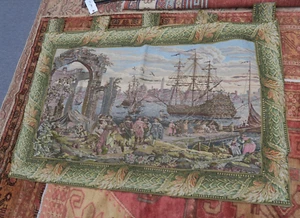 Jacquard gewebter Wandteppich Hafen von Venedig Galeone Szene 35" x 54" + 4" Stabtaschen - Bild 1 von 12