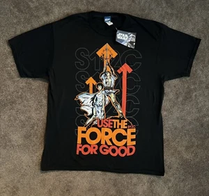 NWT Star Wars T-Shirt Use The Force For Good Sz L Black Athletics Luke & Leia - Picture 1 of 4
