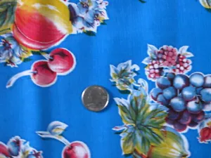 BLUE PEAR APPLE VINYL OILCLOTH TABLECLOTHS DINING KITCHEN PATIO 6 SIZE 48x48-108 - Picture 1 of 7